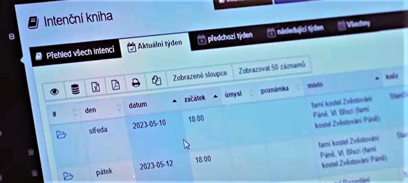 Systém Omnia – Intenční kniha kostela Zvěstování Páně ve farnosti Vlachovo Březí.