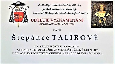 Štěpánka Talířová získala medaili sv. Víta